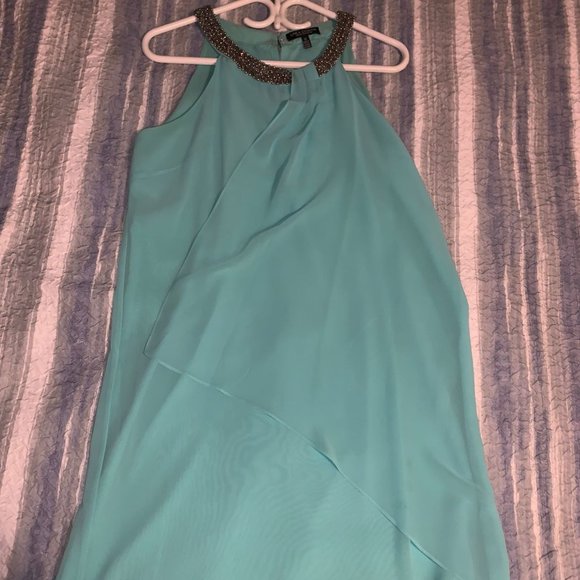 Linea Domani Dresses & Skirts - LINEA DOMANI BEADED FLOWY TURQUOISE HALTER DRESS SIZE 12